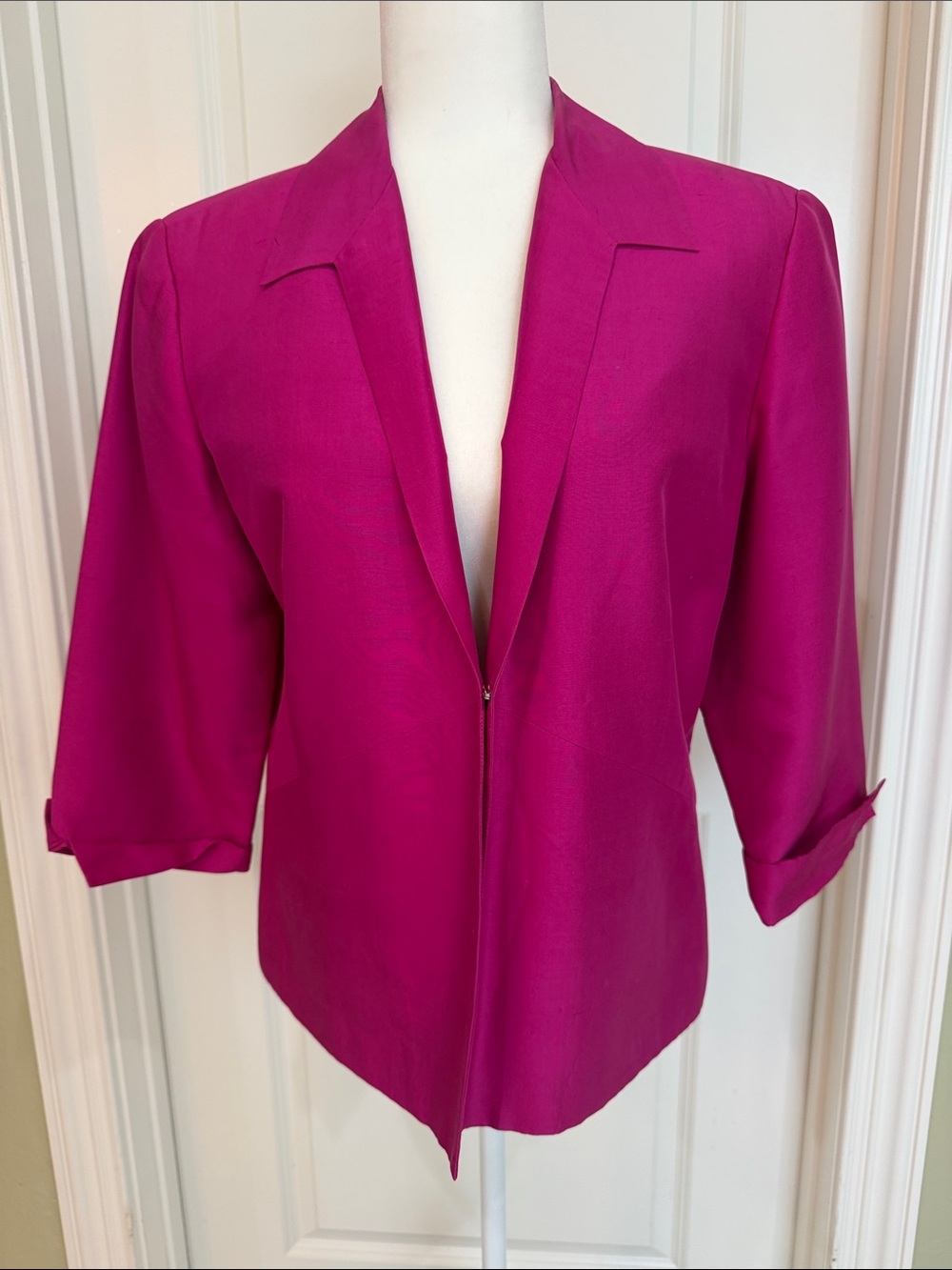RAFAEL Elegant Silk Magenta Open-Front Blazer Jacket Evening Jacket Cocktail